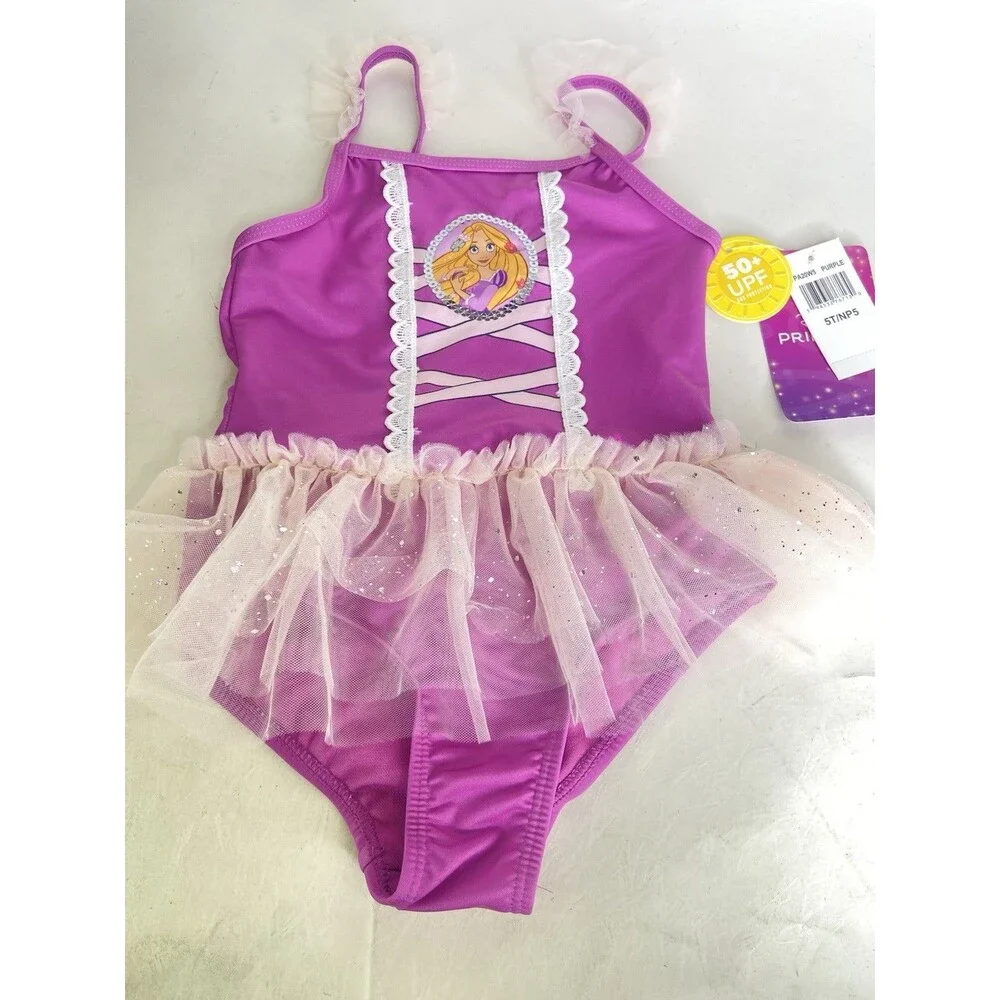 Disney Tangled Rapunzel Tutu One Piece Swim Swimsuit Swimwear Girls Size 5T